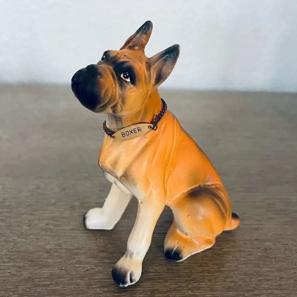 Vintage Porcelain Sitting Boxer Dog Collectible Figurine